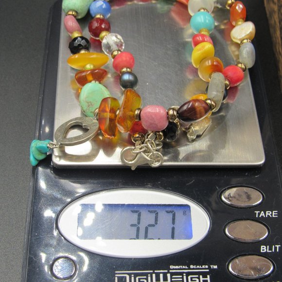 18" Sterling Silver Various Stones Heart Necklace Vintage - Picture 9 of 9